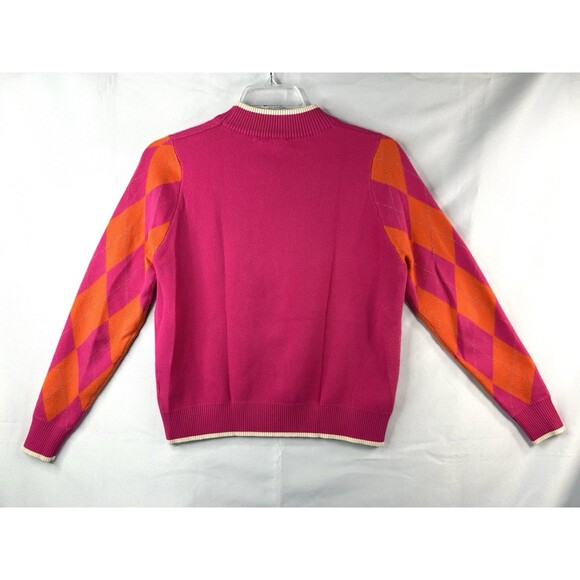 THML Women's Argyle Sweater Sz XS Pink Orange Vibrant Preppy Academia Diamond - Picture 3 of 8